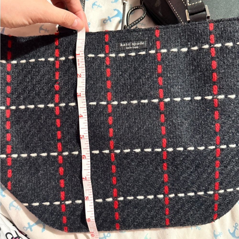 Kate Spade Navy blue and Red Plaid Wool Tote - Picture 9 of 10